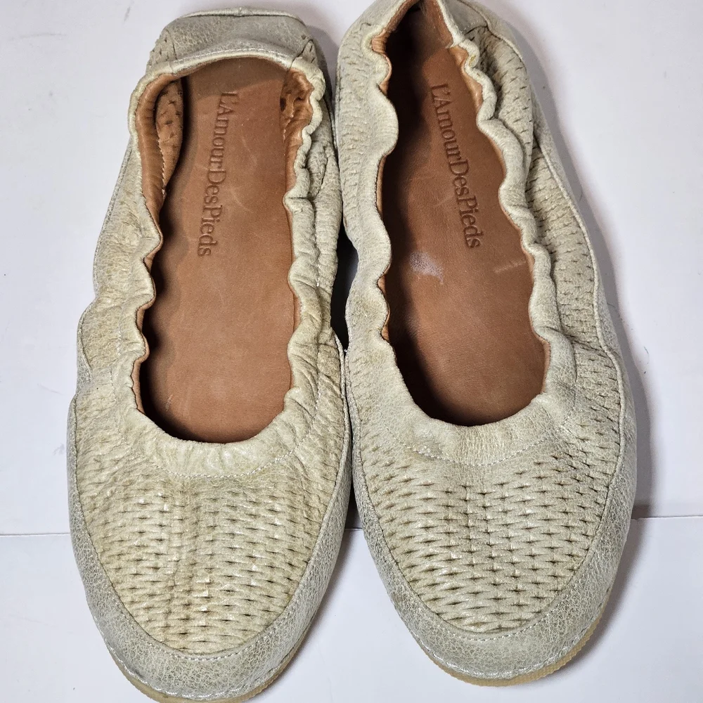 L'amour Des Pieds Womens Leather Ballet Slip-On Flats 8.5 Tan Textured Boho Chic - Picture 11 of 11